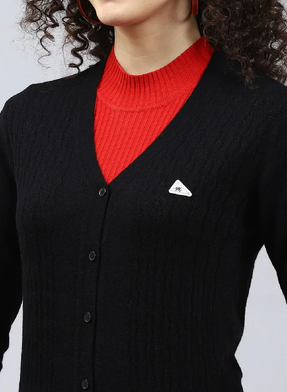 Women Black Self Design Wool blend Cardigan