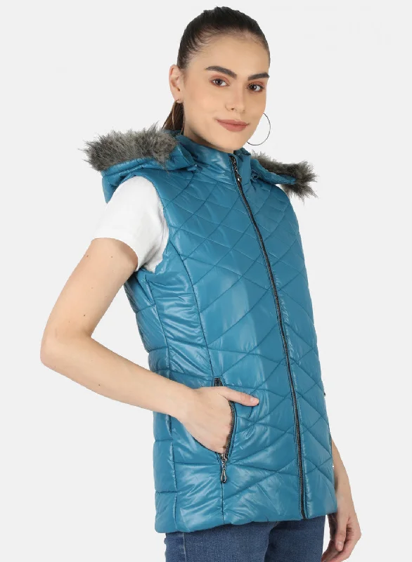 Women Blue Solid Jacket