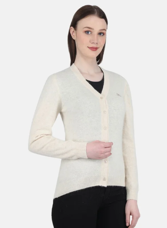 Women Cream Solid Cardigan