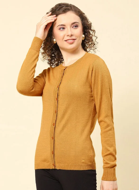 Women Gold Solid Modal Nylone Cardigan