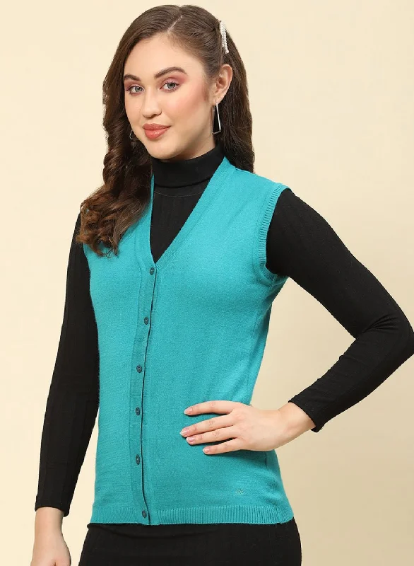 Women Green Solid Modal Nylone Cardigan