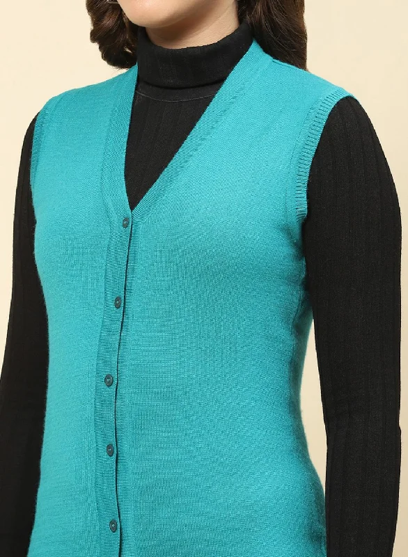 Women Green Solid Modal Nylone Cardigan