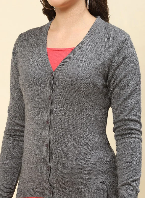 Women Grey Solid Modal Nylone Cardigan