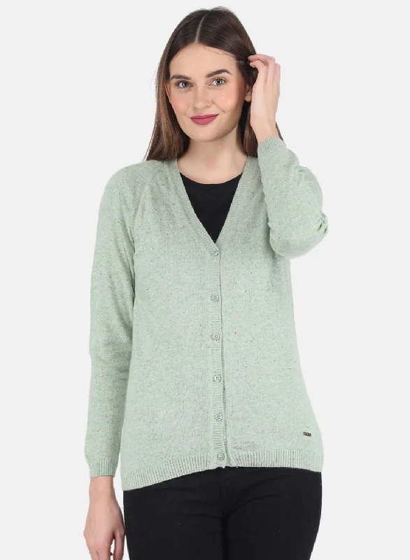 Women Light Green Solid Cardigan