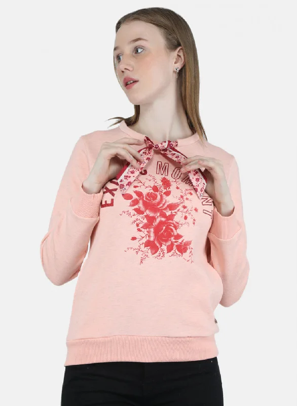 Women Peach Printed Sweatshirt