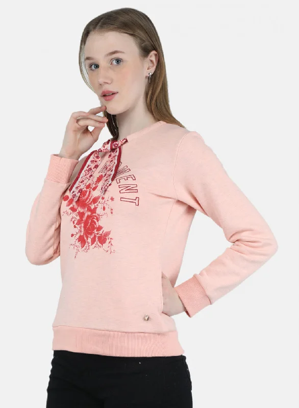 Women Peach Printed Sweatshirt