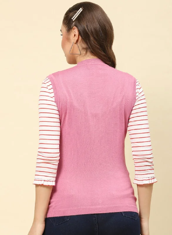 Women Pink Solid Modal Nylone Cardigan