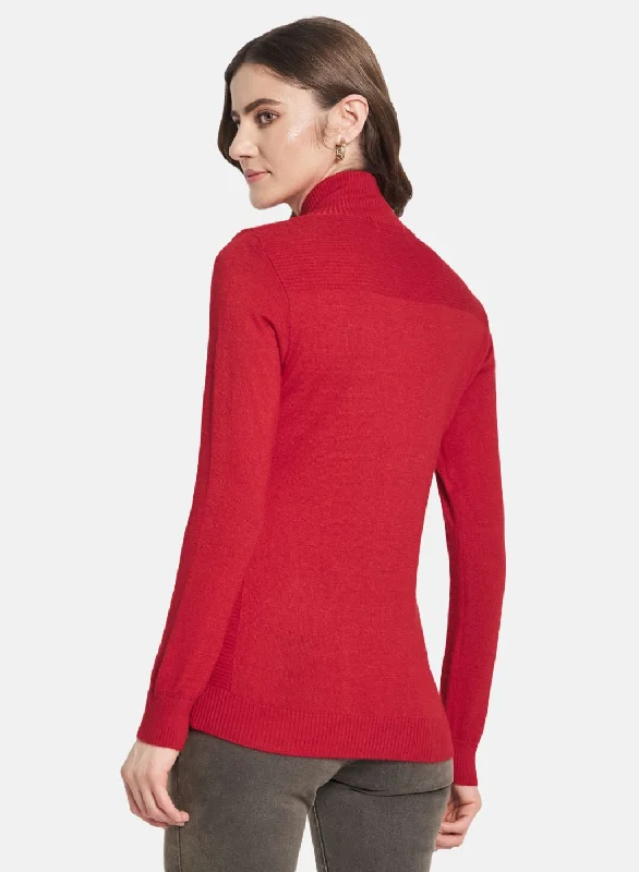 Women Red Solid Cardigan