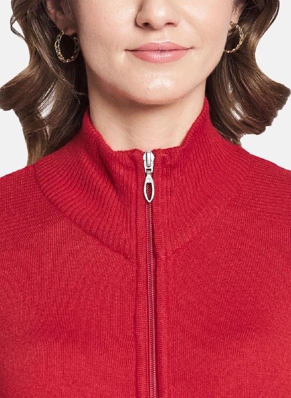 Women Red Solid Cardigan