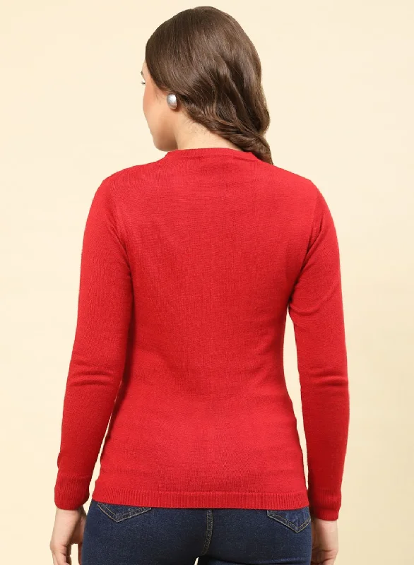 Women Red Solid Modal Nylone Cardigan