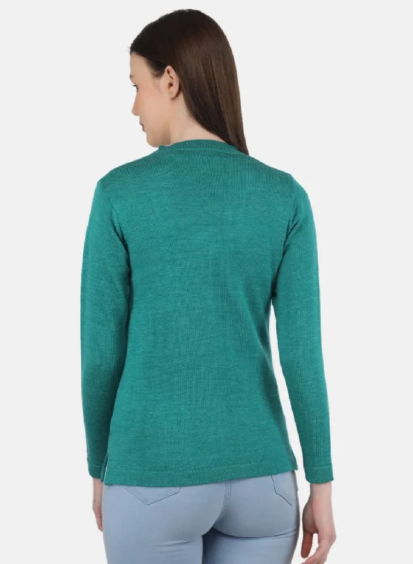 Women Sea Green Solid Cardigan