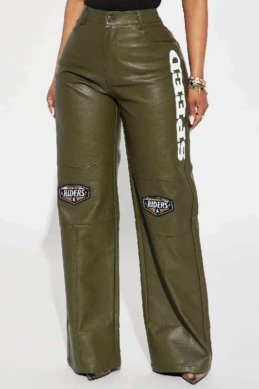 Motorcycle Riders Faux Leather Pant - Olive