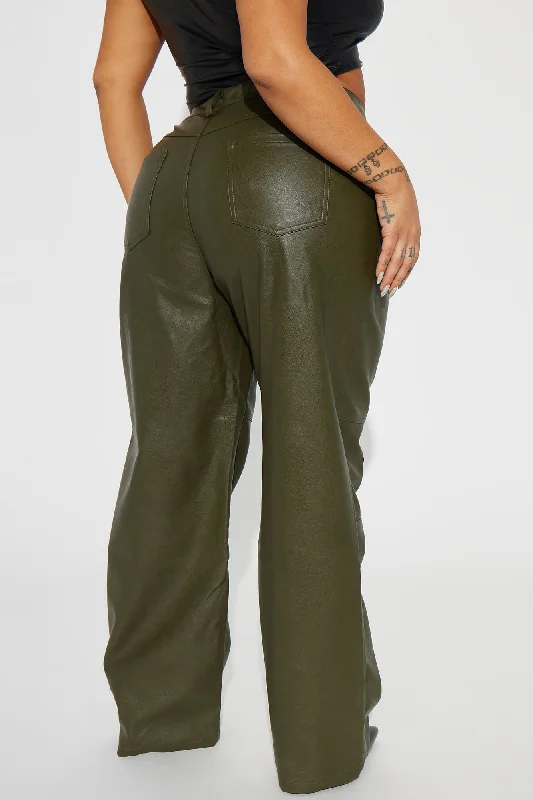 Motorcycle Riders Faux Leather Pant - Olive