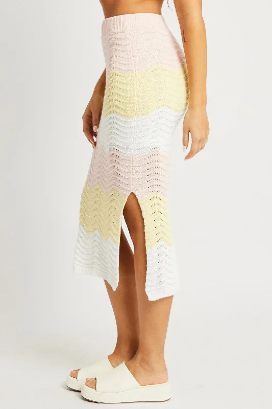 Multi Stripe Knit Skirt Midi Crochet