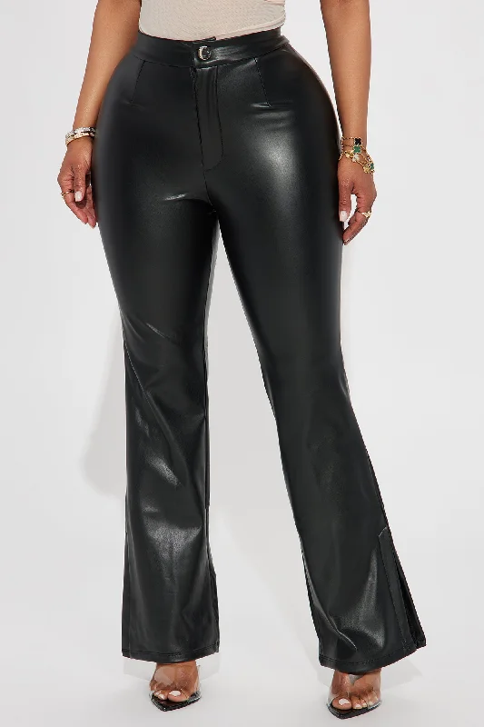 Natasha Faux Leather Flare Pant - Black