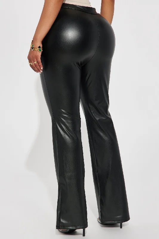 Natasha Faux Leather Flare Pant - Black