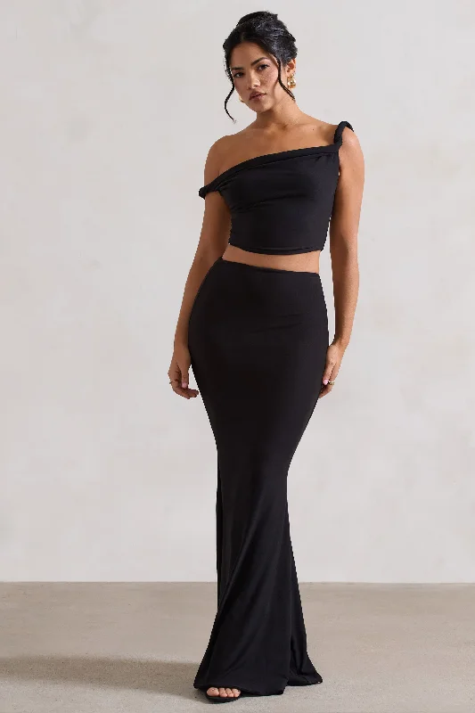 Neve | Black Asymmetric Maxi Skirt