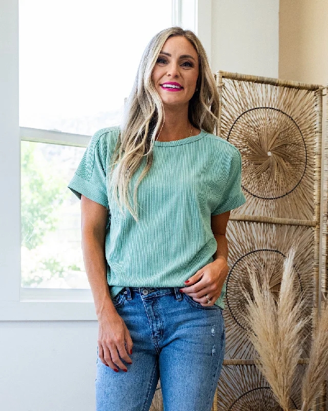 NEW! Este Textured Drop Shoulder Top - Sage