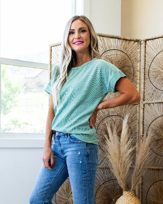 NEW! Este Textured Drop Shoulder Top - Sage