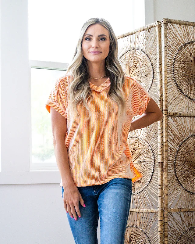 Hendrix Corded V Neck Top - Sunkist