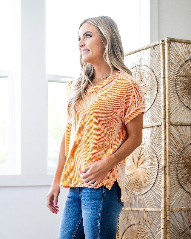 Hendrix Corded V Neck Top - Sunkist