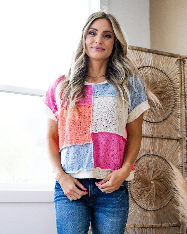 Tenley Color Block Knit Top - Pink, Coral & Blue