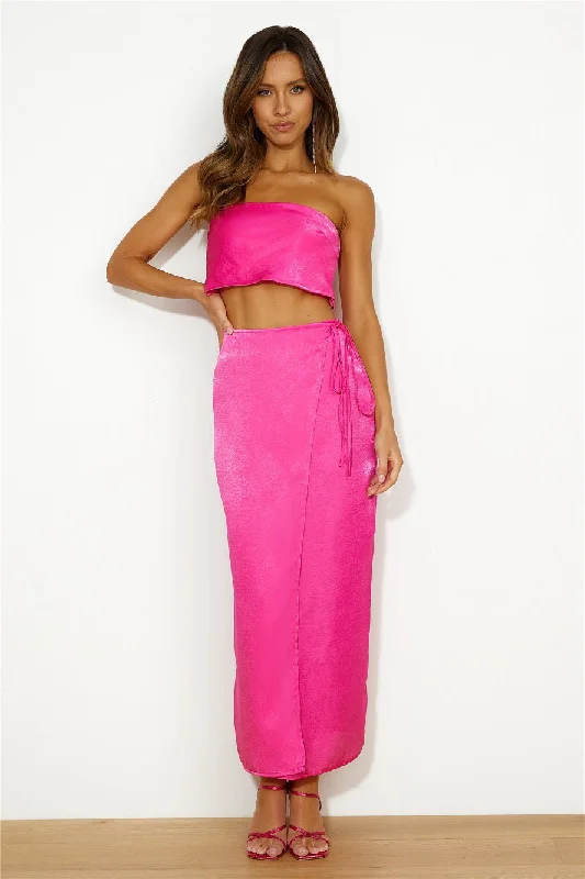 Nights In Silk Satin Crop Top Hot Pink