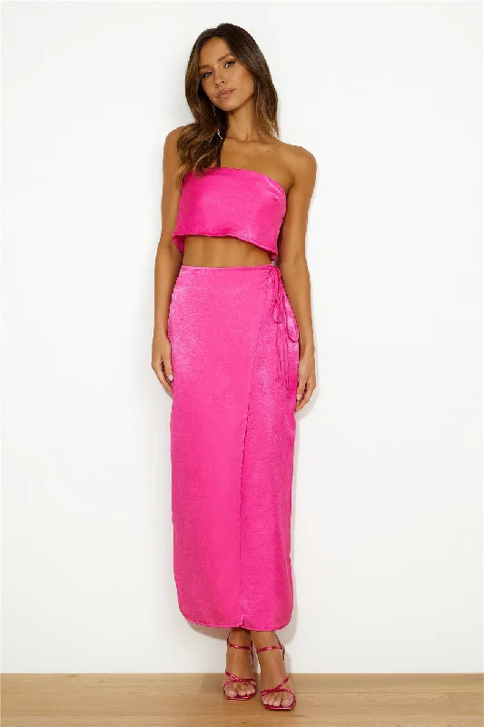 Nights In Silk Satin Crop Top Hot Pink