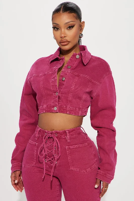 Oasis Stretch Cropped Denim Jacket - Pink