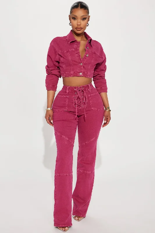 Oasis Stretch Cropped Denim Jacket - Pink