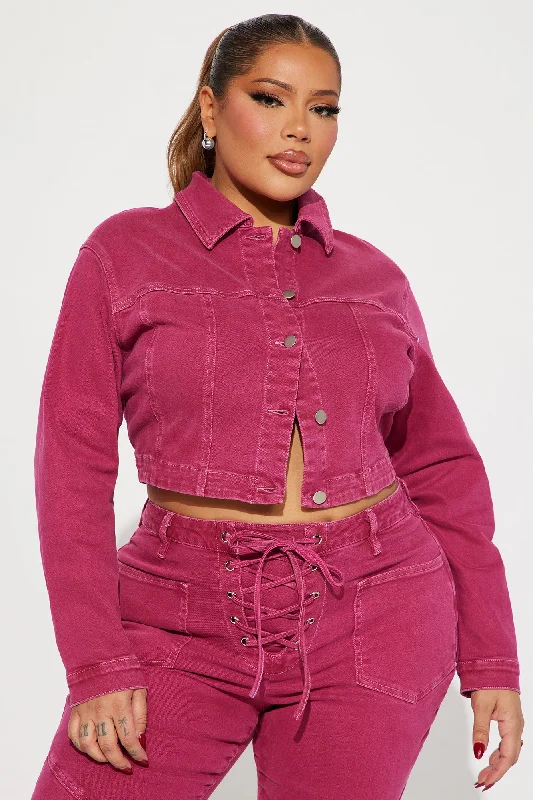 Oasis Stretch Cropped Denim Jacket - Pink