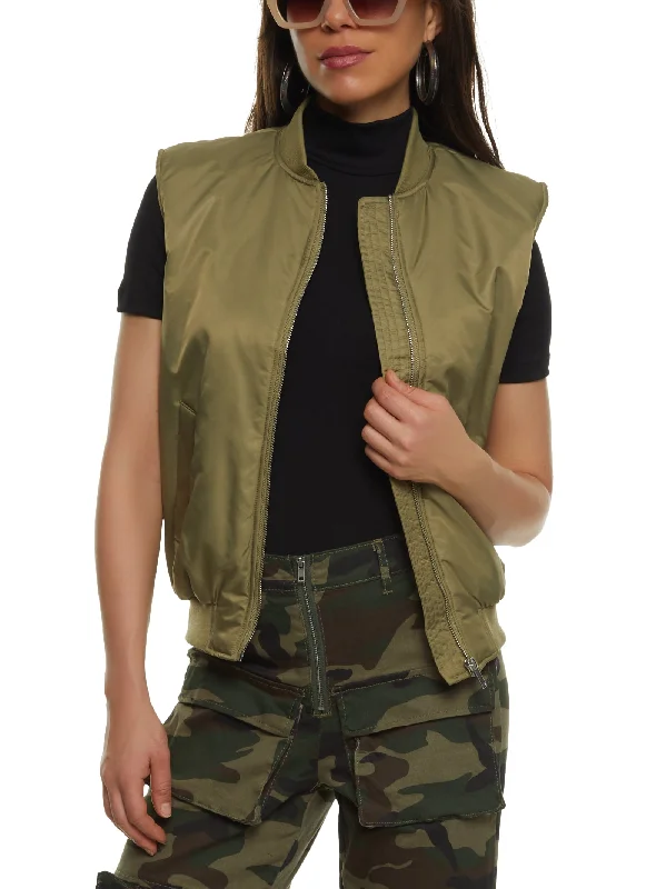 Bomber Zip Front Puffer Vest