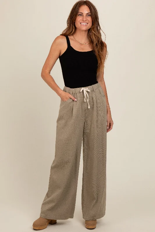 Olive Drawstring Wide Leg Pants