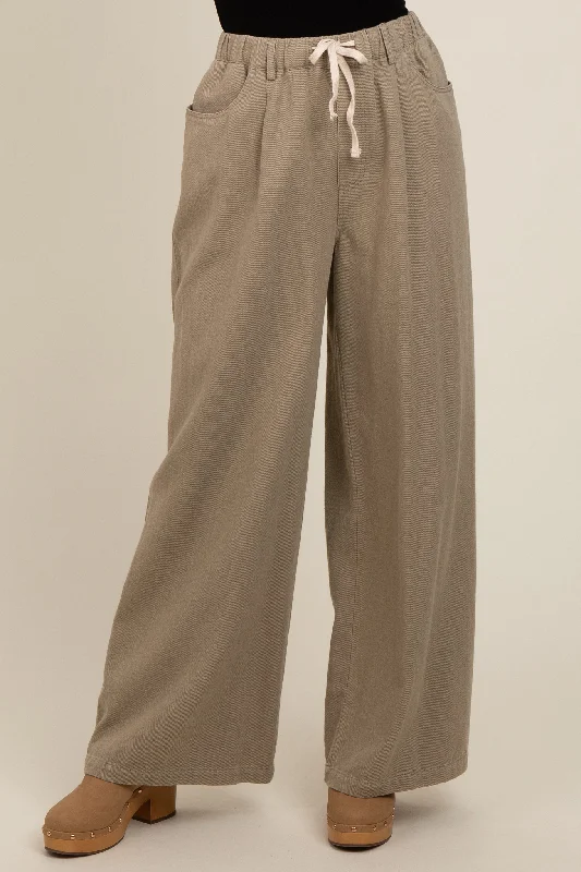 Olive Drawstring Wide Leg Pants