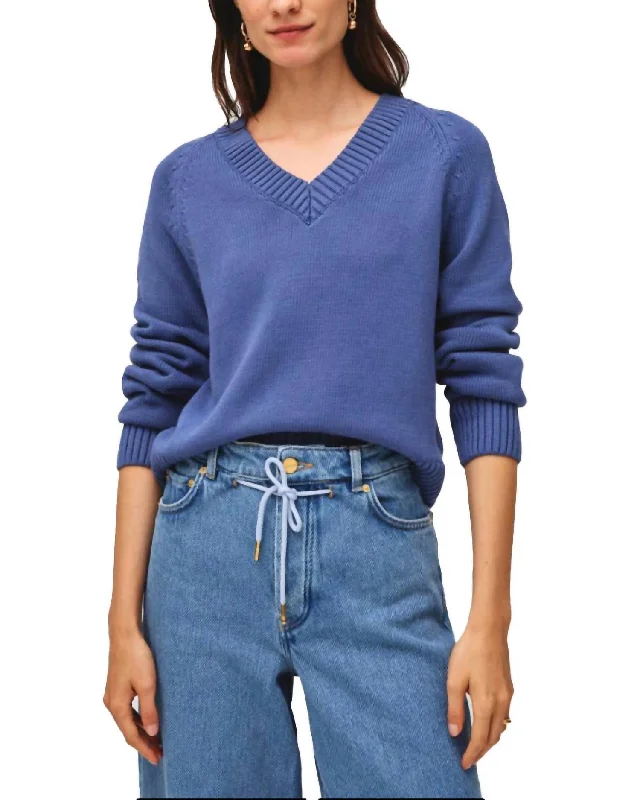 Organic Cotton Classic V-Neck Sweater In Cool Blue