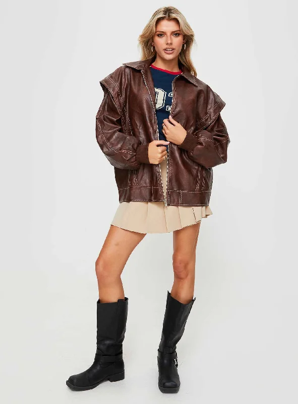 Passed Faux Leather Jacket Brown