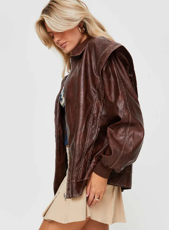 Passed Faux Leather Jacket Brown