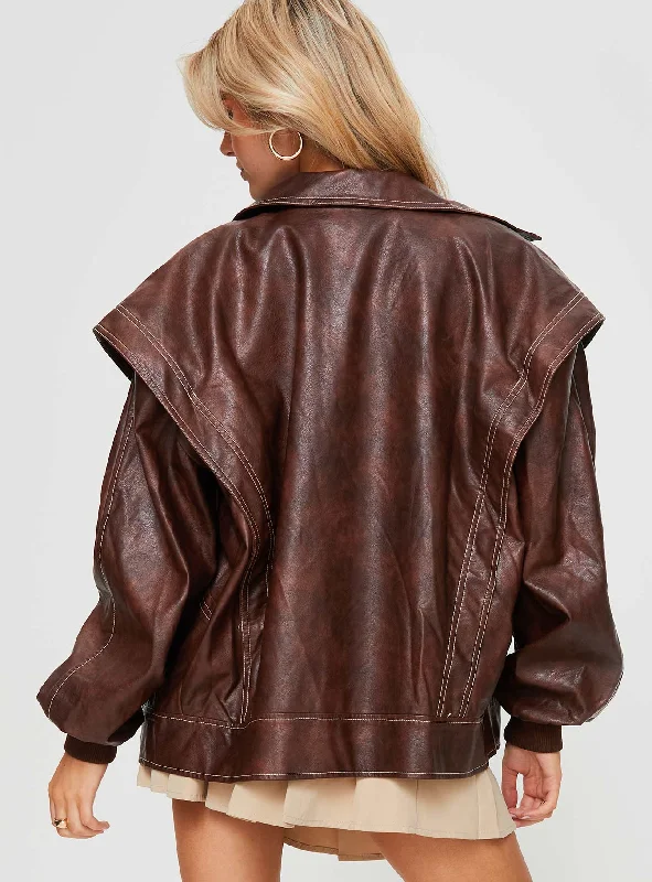 Passed Faux Leather Jacket Brown