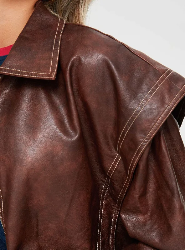 Passed Faux Leather Jacket Brown