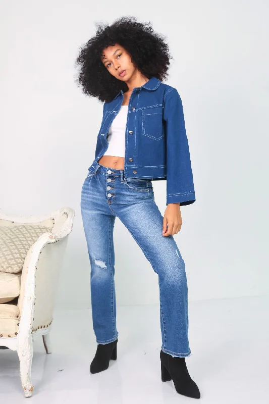 Petite Cropped Denim Jacket (Blue)