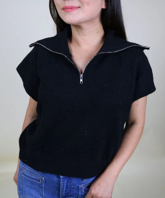 Petite short sleeve black sweater