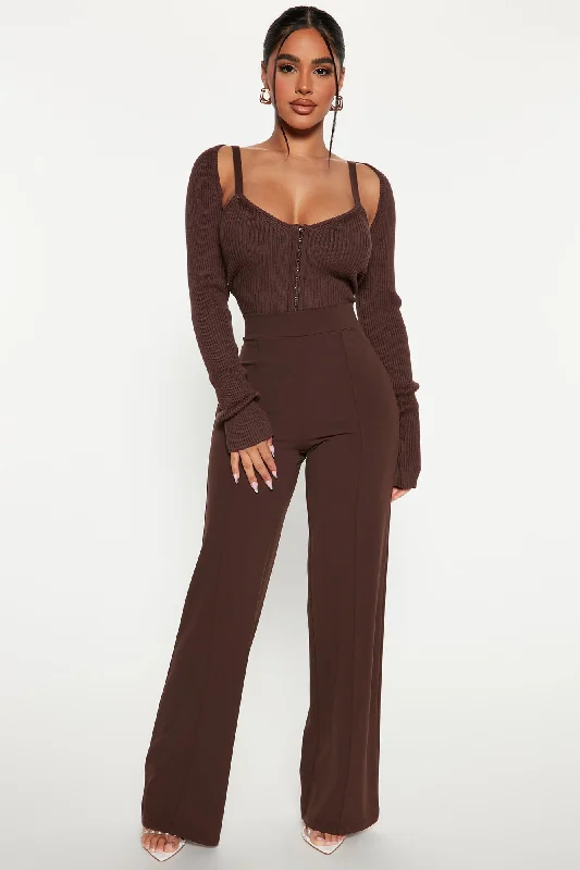 Petite Victoria High Waisted Dress Pants - Chocolate