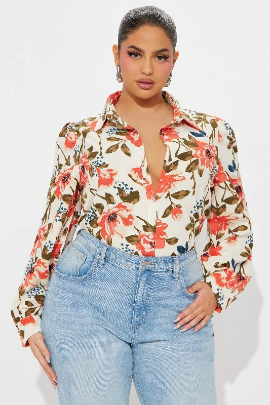 Petunia Floral Shirt - Taupe/combo