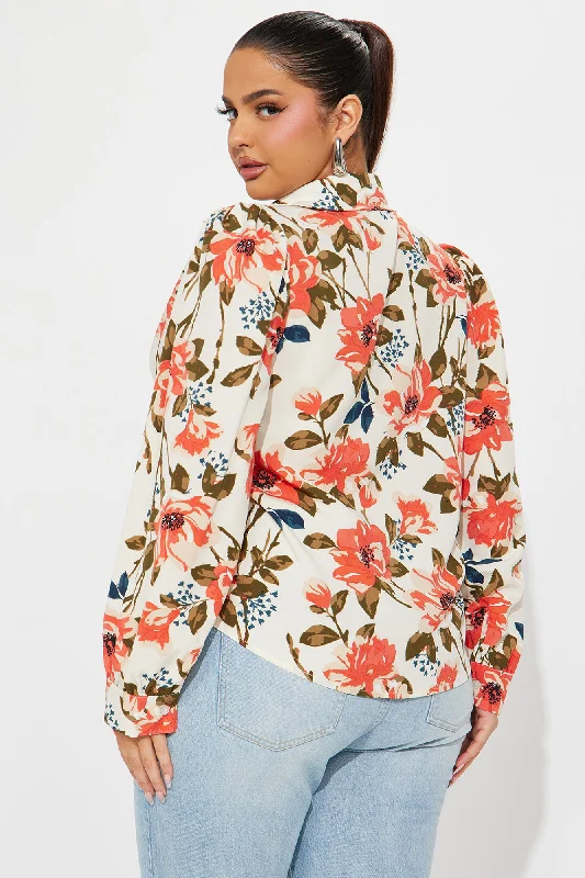 Petunia Floral Shirt - Taupe/combo