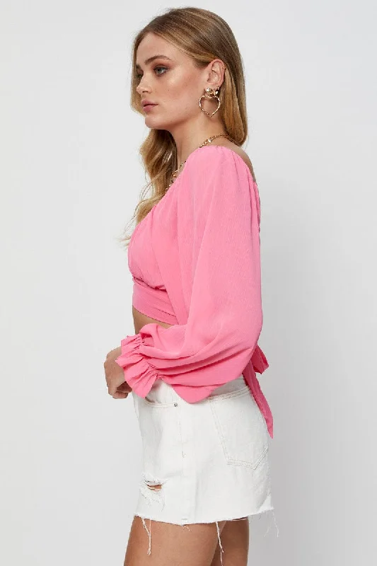 Pink Crop Top Long Sleeve