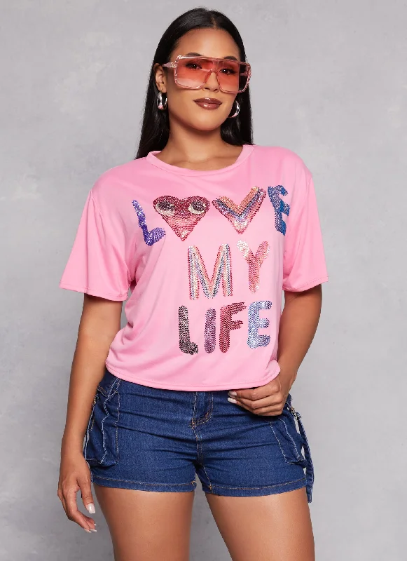 Love My Life Sequin Graphic Tee