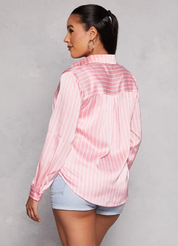 Satin Striped Button Front Shirt