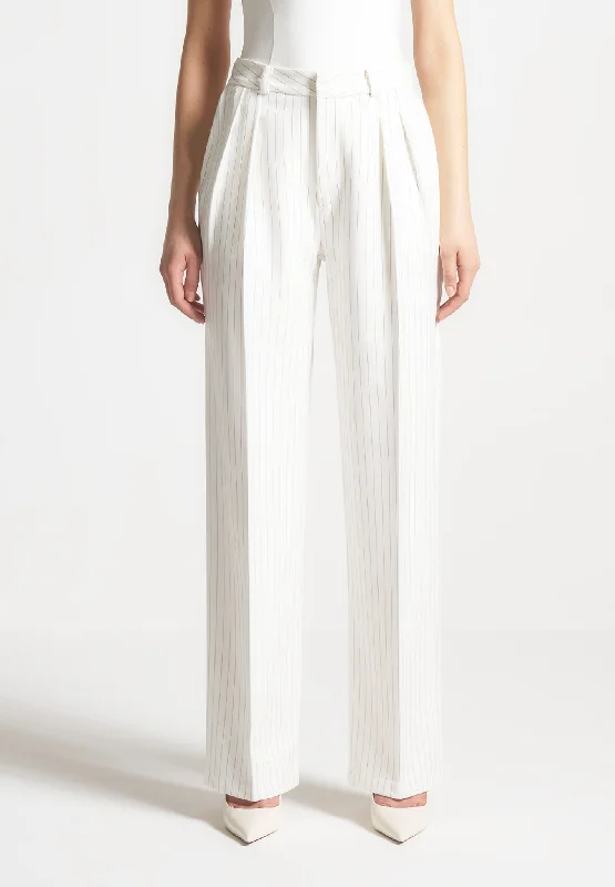 Pinstripe Twin Pleat Tailored Trousers - White