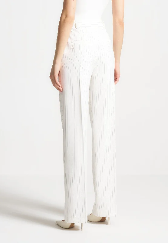 Pinstripe Twin Pleat Tailored Trousers - White