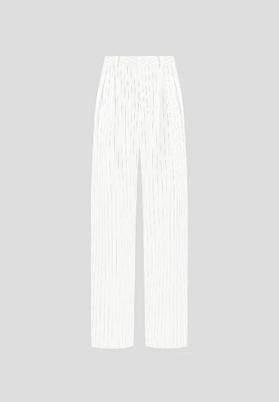 Pinstripe Twin Pleat Tailored Trousers - White